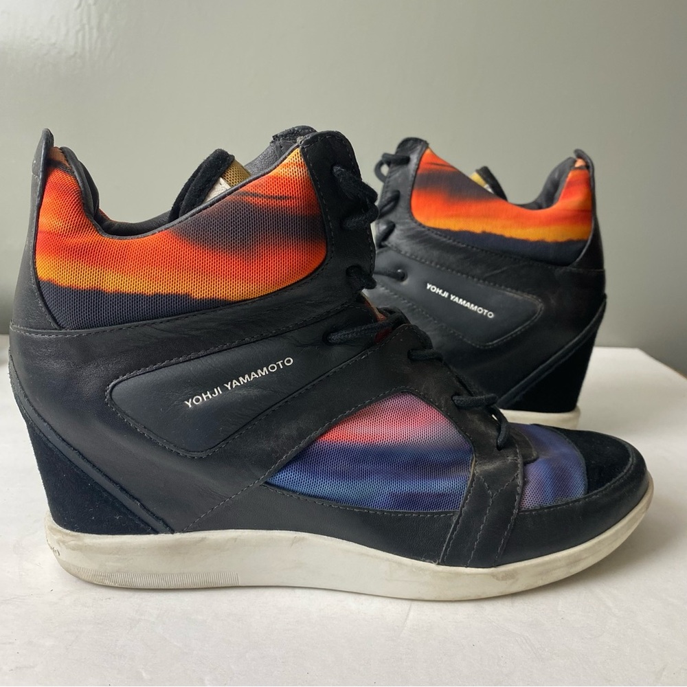Y-3 Yohji Yamamoto Women's Wedge Sneakers US sz 9 Black and Colorful Ombré